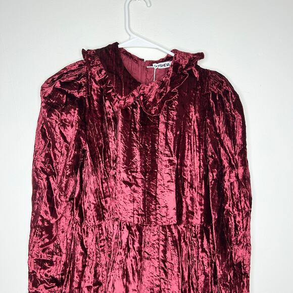 NWT Batsheva Crushed Velvet Peter Pan Collar Midi Dress - Picture 2 of 6